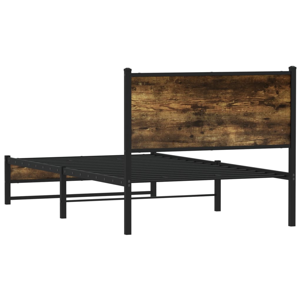 vidaXL Metalowa rama łóżka, bez materaca, przydymiony dąb, 100x190 cm