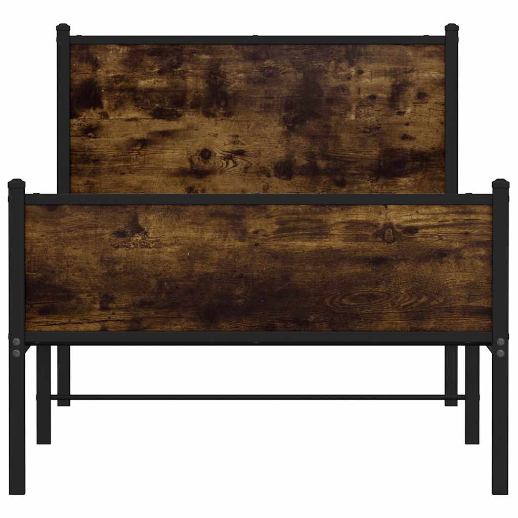 vidaXL Metalowa rama łóżka, bez materaca, przydymiony dąb, 75x190 cm