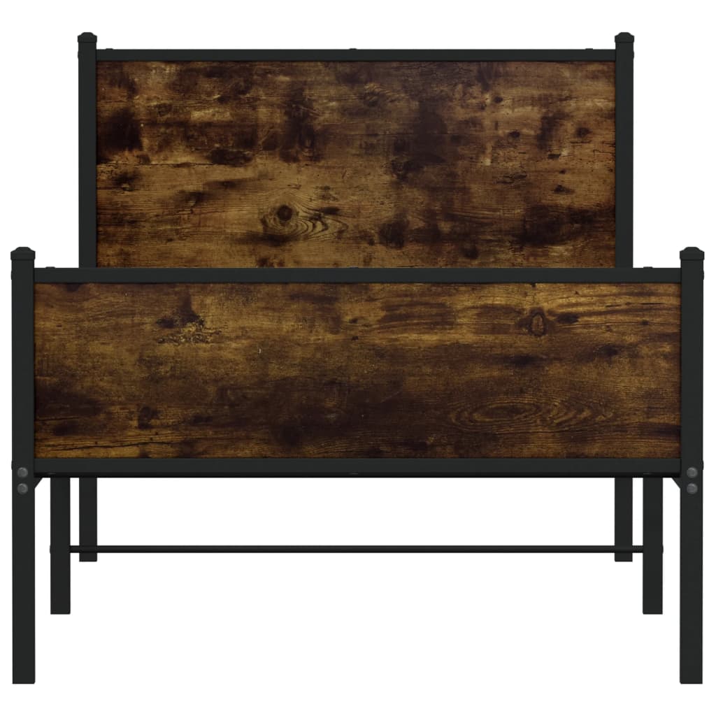 vidaXL Metalowa rama łóżka, bez materaca, przydymiony dąb, 90x190 cm