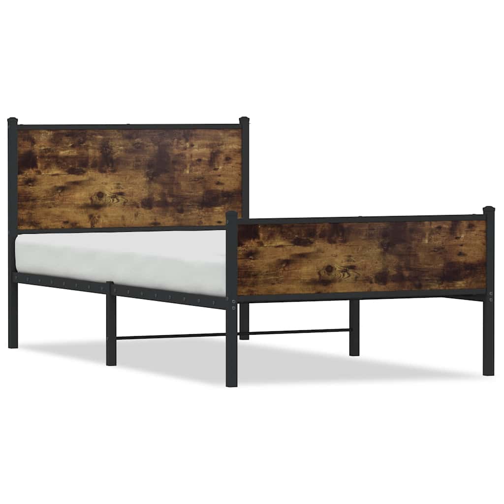 vidaXL Metalowa rama łóżka, bez materaca, przydymiony dąb, 107x203 cm