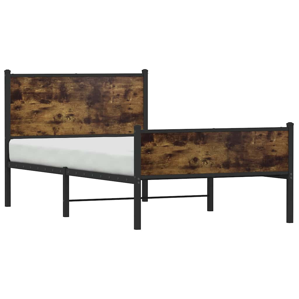 vidaXL Metalowa rama łóżka, bez materaca, przydymiony dąb, 107x203 cm