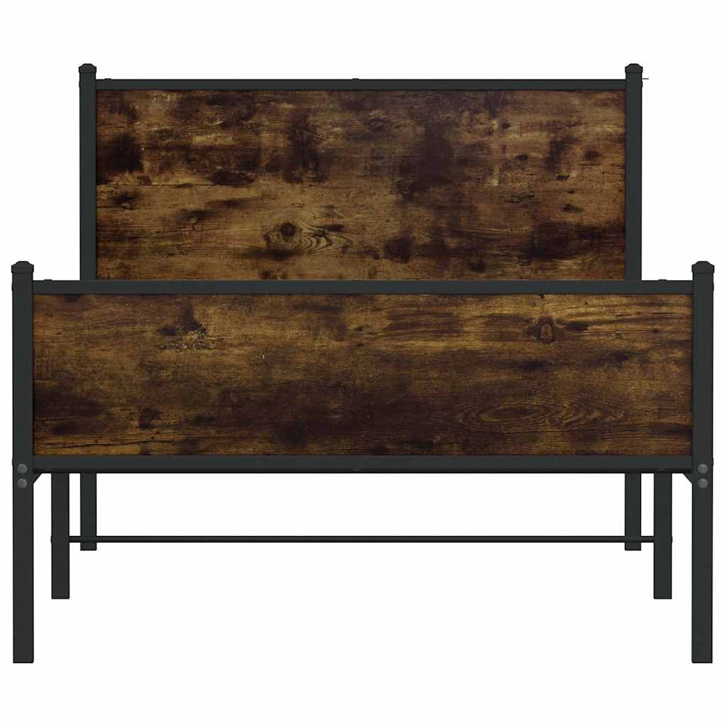 vidaXL Metalowa rama łóżka, bez materaca, przydymiony dąb, 107x203 cm