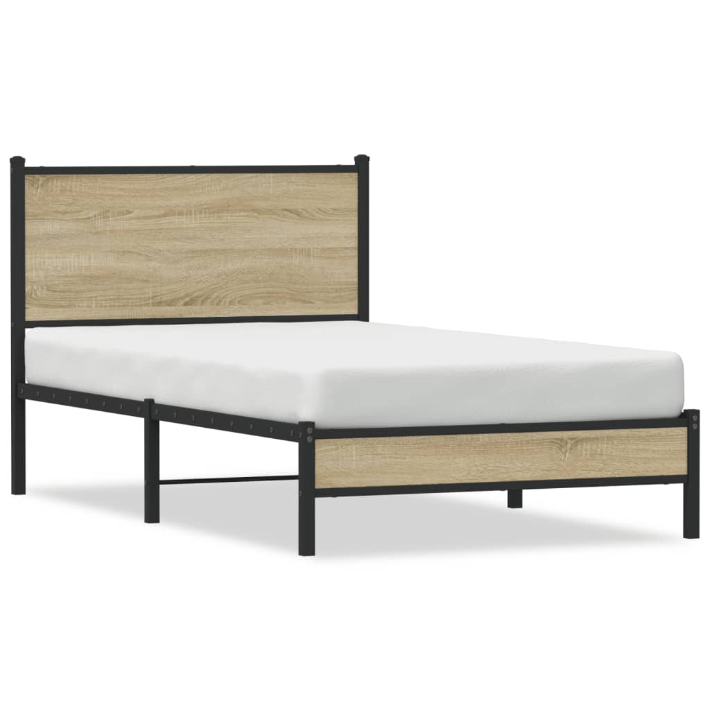 vidaXL Metalowa rama łóżka, bez materaca, dąb sonoma, 100x190 cm