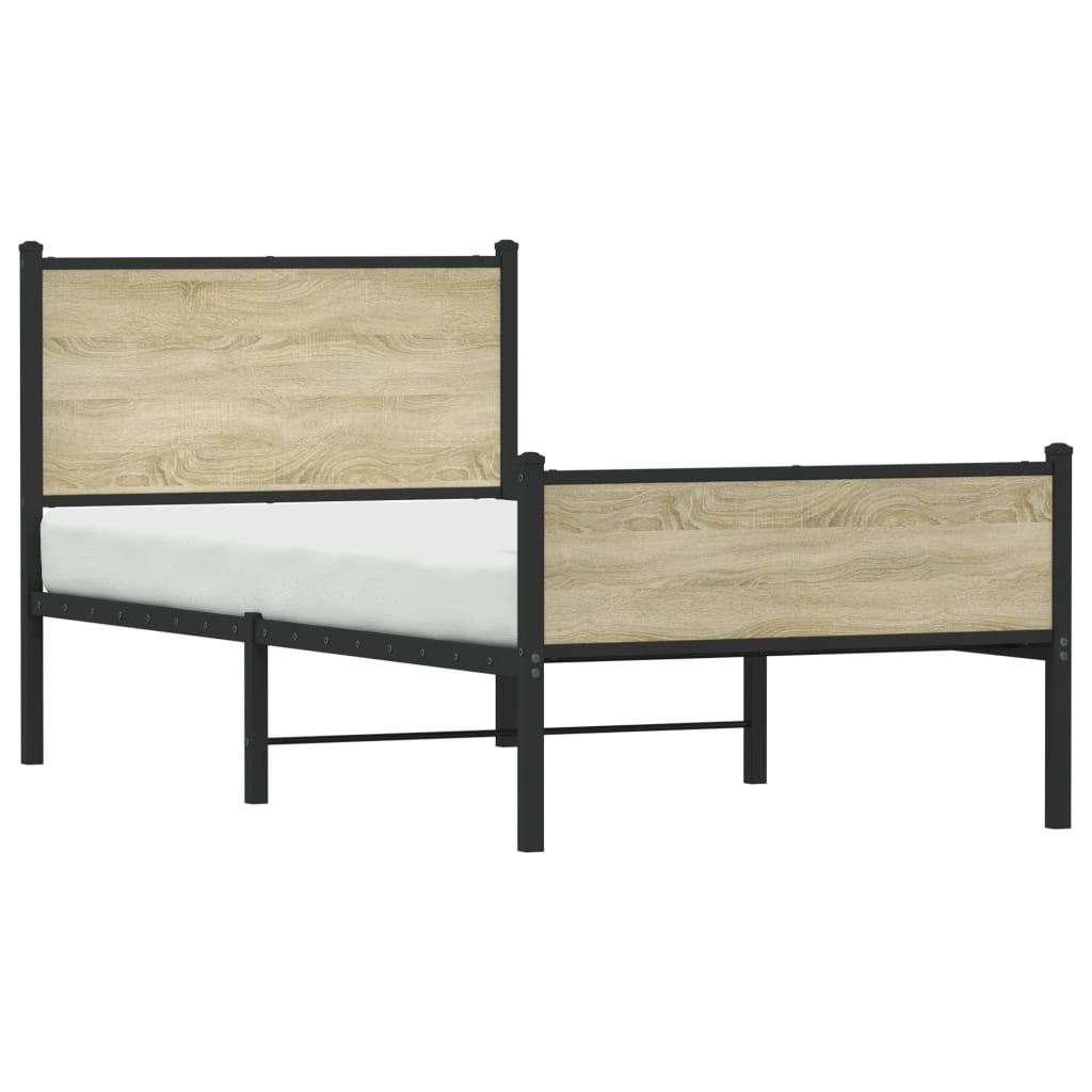 vidaXL Metalowa rama łóżka, bez materaca, dąb sonoma, 107x203 cm