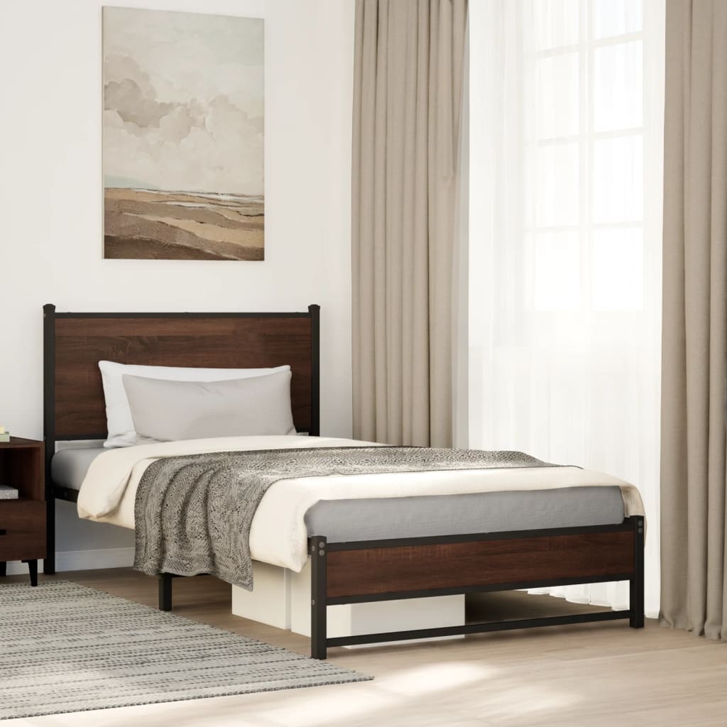 vidaXL Metalowa rama łóżka, bez materaca, brązowy dąb, 100x190 cm