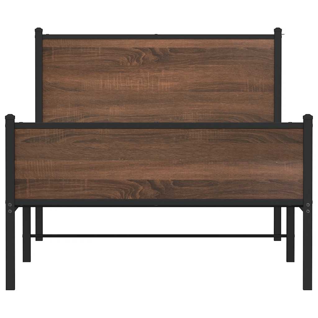 vidaXL Metalowa rama łóżka, bez materaca, brązowy dąb, 107x203 cm