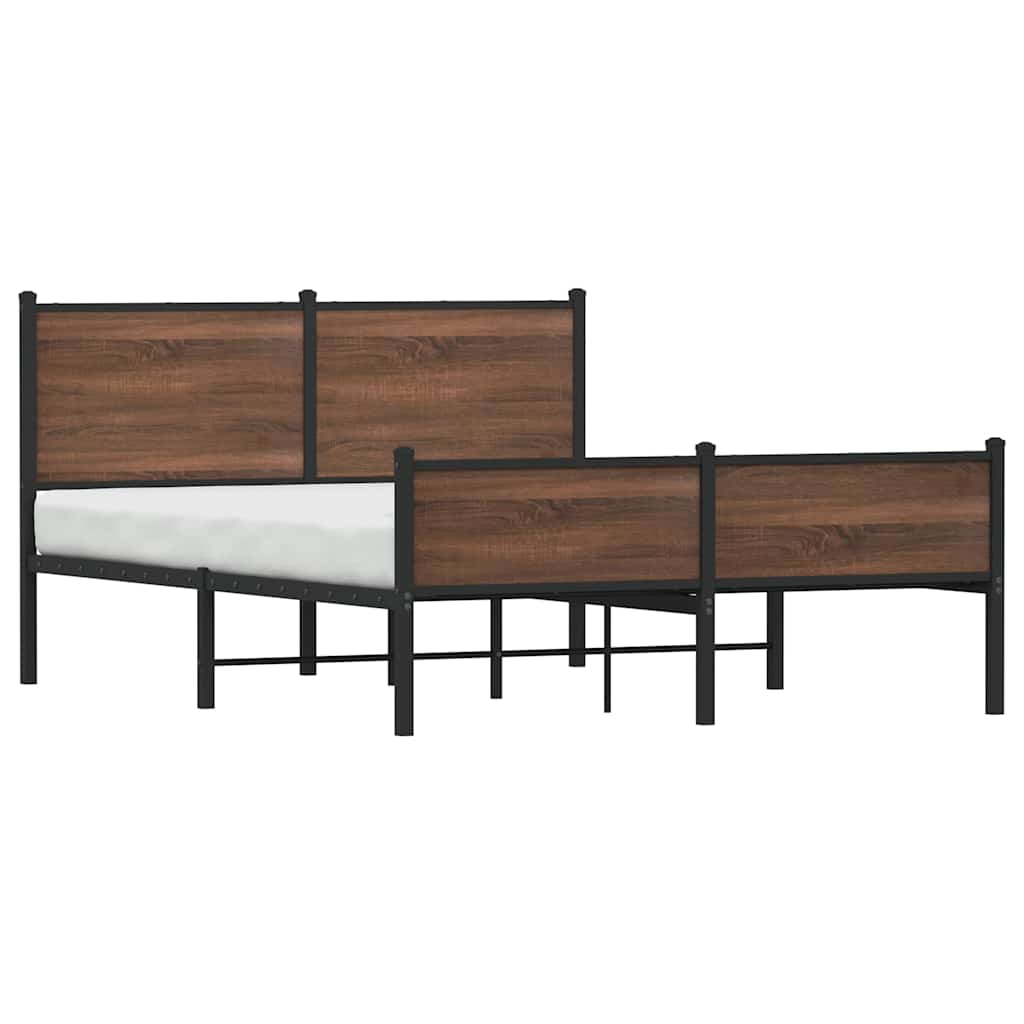 vidaXL Metalowa rama łóżka, bez materaca, Brązowy dąb, 137x190 cm