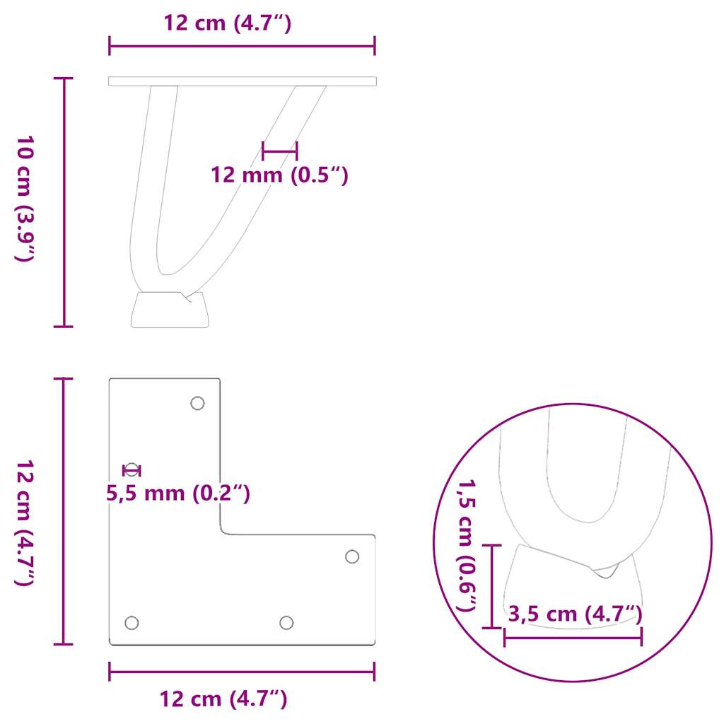 vidaXL Nogi do stolika kawowego w kształcie spinki do włosów 4 szt. Białe 10 cm Stal lite