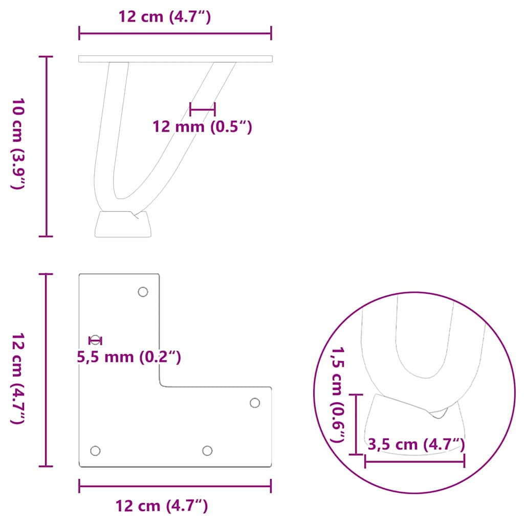 vidaXL Nogi do stolika kawowego z szpilkami 4 szt. Naturalna stal 10 cm Solidna stal