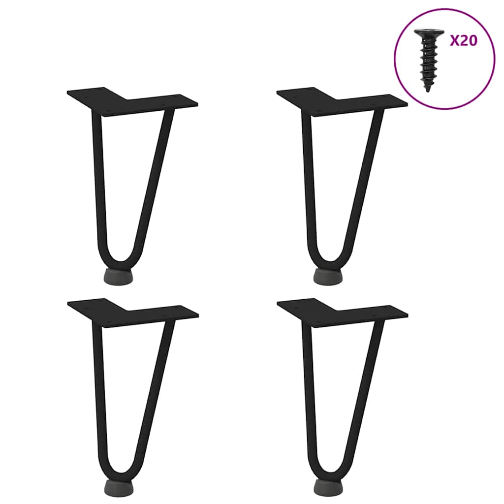 vidaXL Nogi do stolika kawowego w kształcie spinki do włosów 4 szt. Czarne 20 cm Stal lite