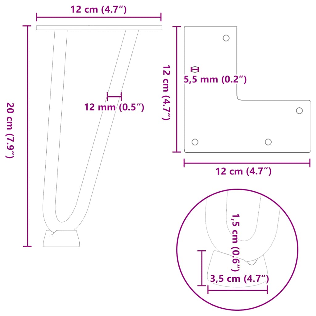vidaXL Nogi do stolika kawowego w kształcie spinki do włosów 4 szt. Białe 20 cm Stal lite
