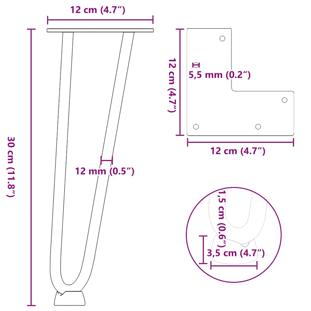 vidaXL Nogi do stolika kawowego w kształcie spinki do włosów 4 szt. Białe 30 cm Stal lite