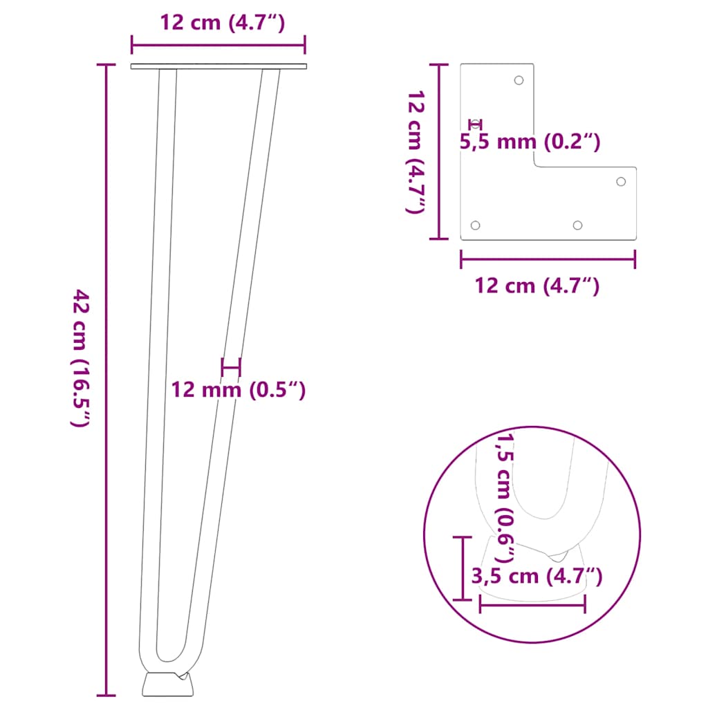 vidaXL Nogi do stolika kawowego w kształcie spinki do włosów 4 szt. Białe 42 cm Stal lite