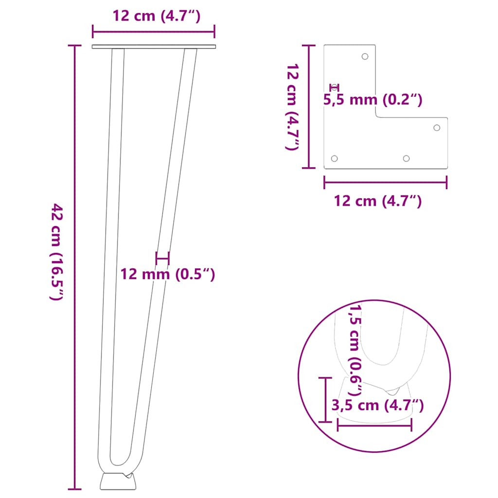 vidaXL Nogi do stolika kawowego 4 szt. Naturalna stal 42 cm Solidna stal