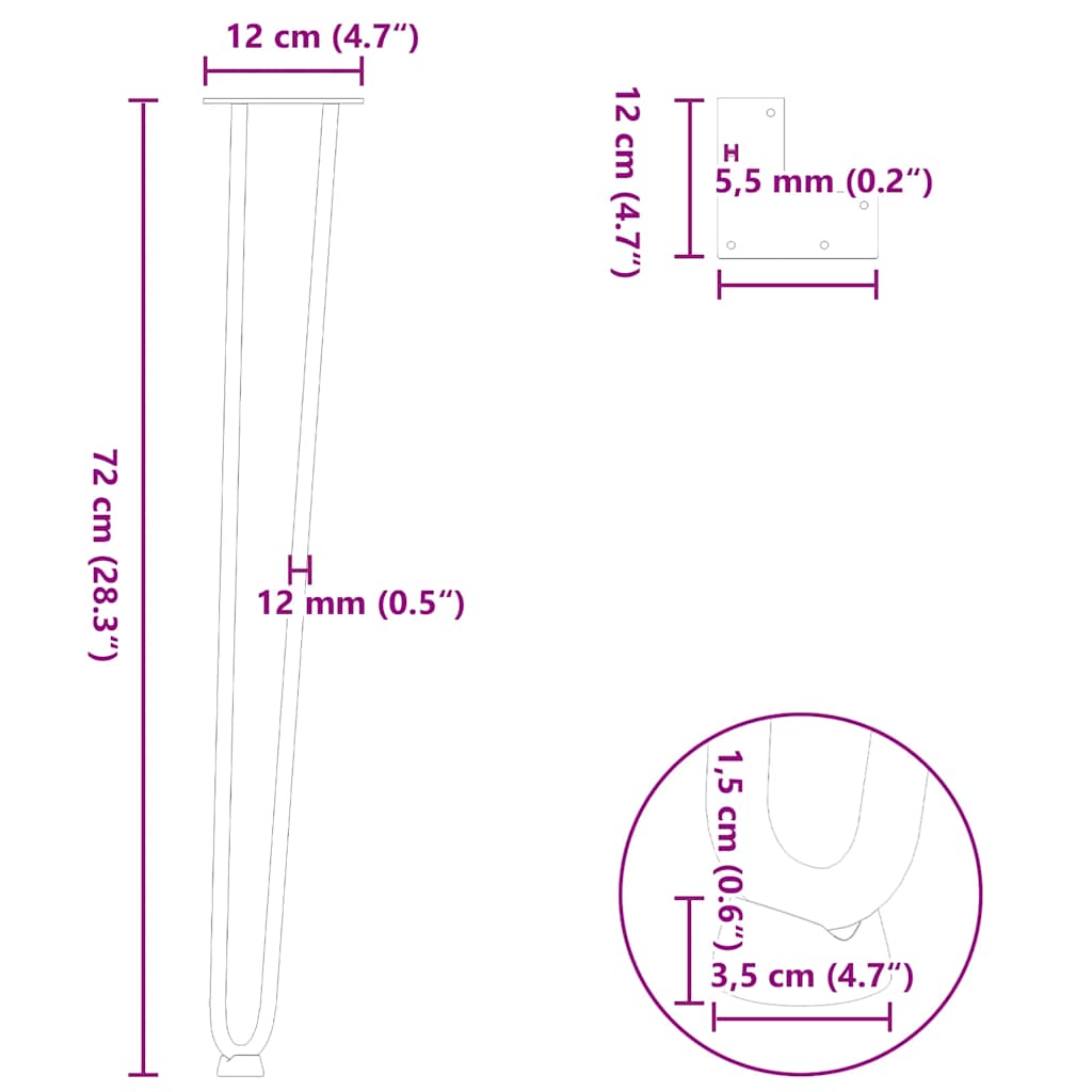 vidaXL nogi wsuwkowe do stolików konsolowych do stolika konsolowego 4 szt. Biały 72 cm Stal lite