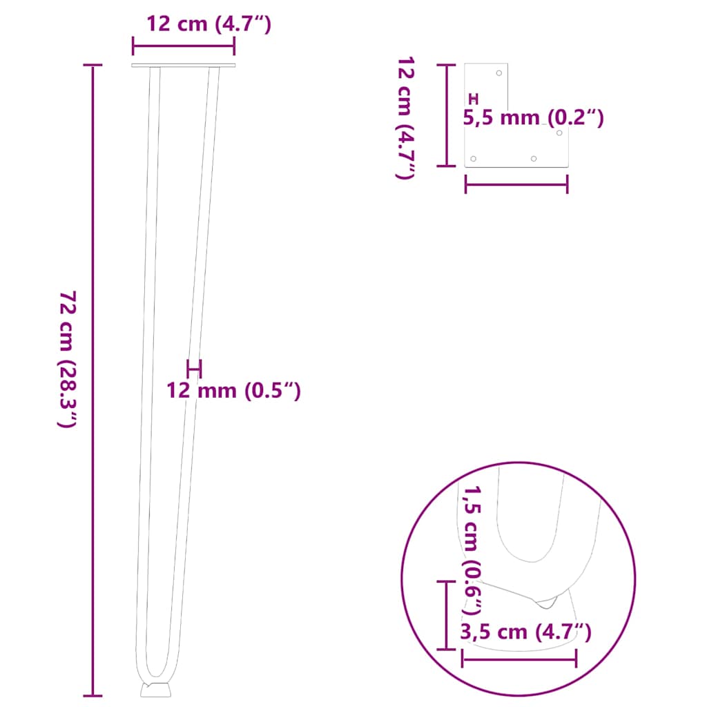 vidaXL nogi wsuwkowe do stolików konsolowych do stolika konsolowego 4 szt. Antracyt 72 cm Stal lite