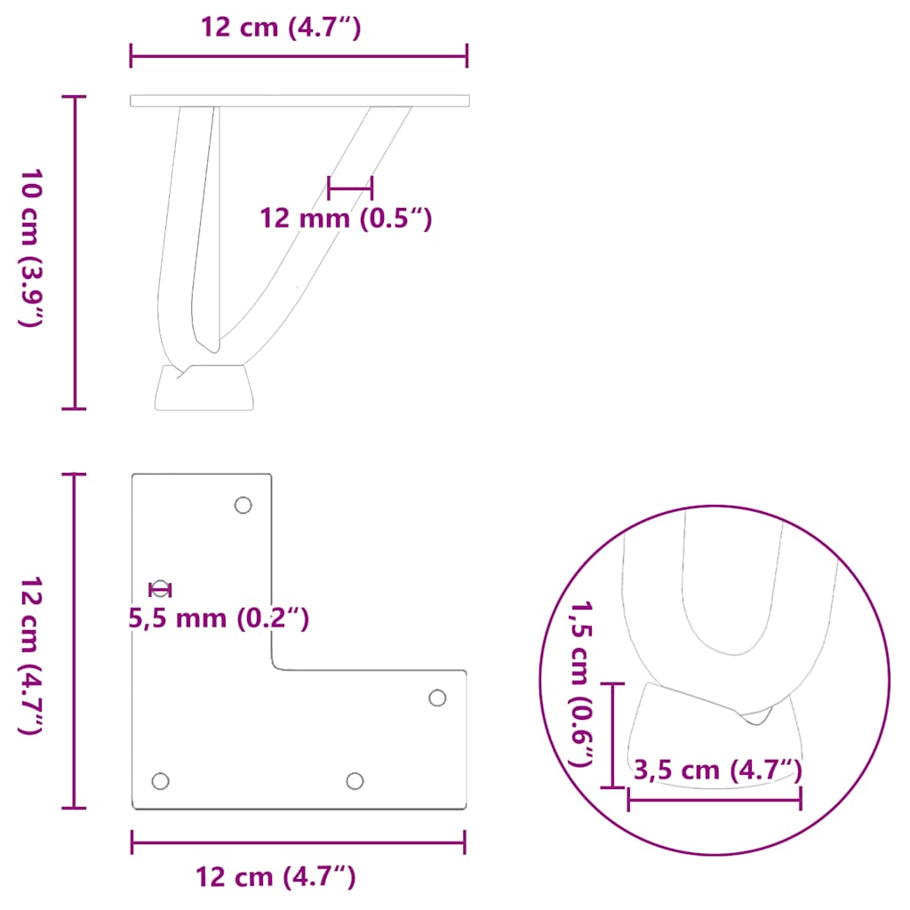 vidaXL Nogi do stolika kawowego w kształcie spinki do włosów 4 szt. Czarne 10 cm Stal lite