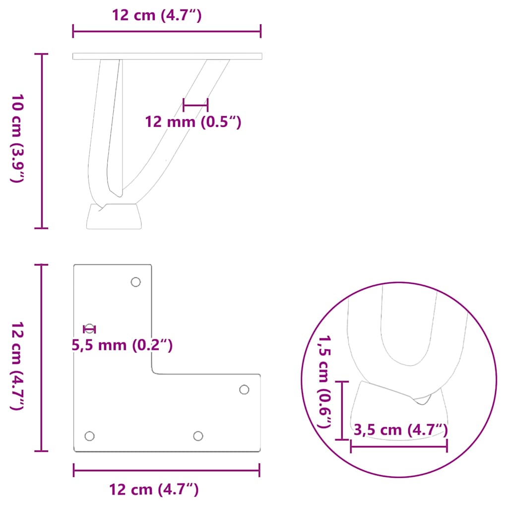 vidaXL Nogi do stolika kawowego 4 szt. Antracyt 10 cm Stal lite