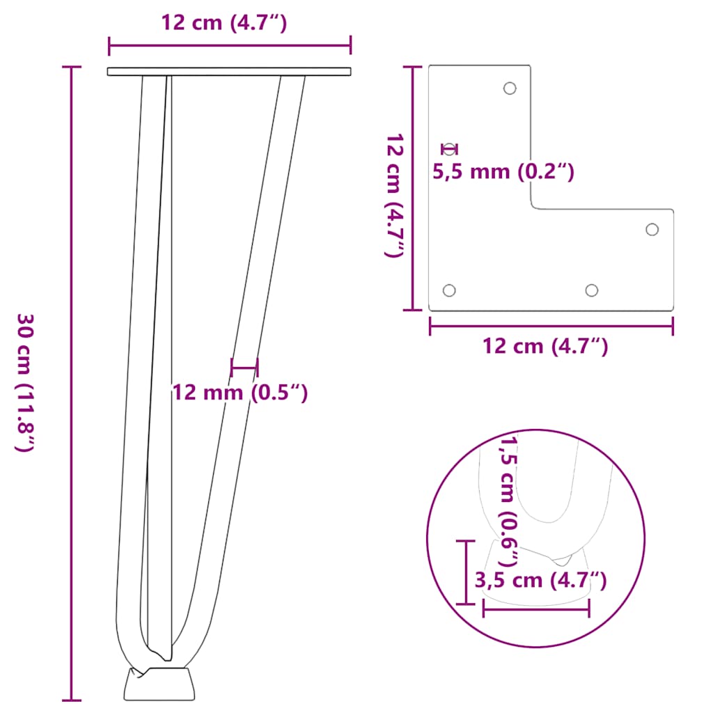 vidaXL Nogi do stolika kawowego w kształcie spinki do włosów 4 szt. Czarne 30 cm Stal lite