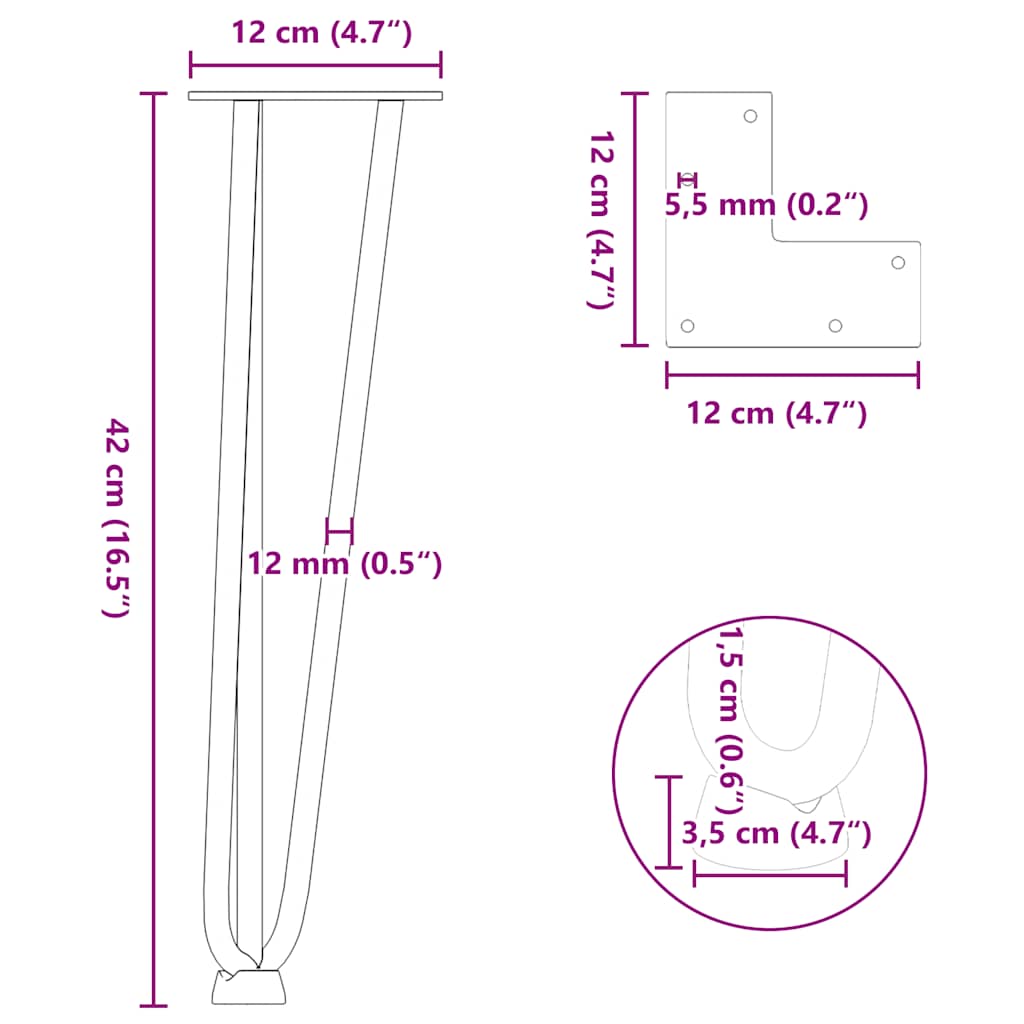 vidaXL Nogi do stolika kawowego 4 szt. Antracyt 42 cm Stal lite