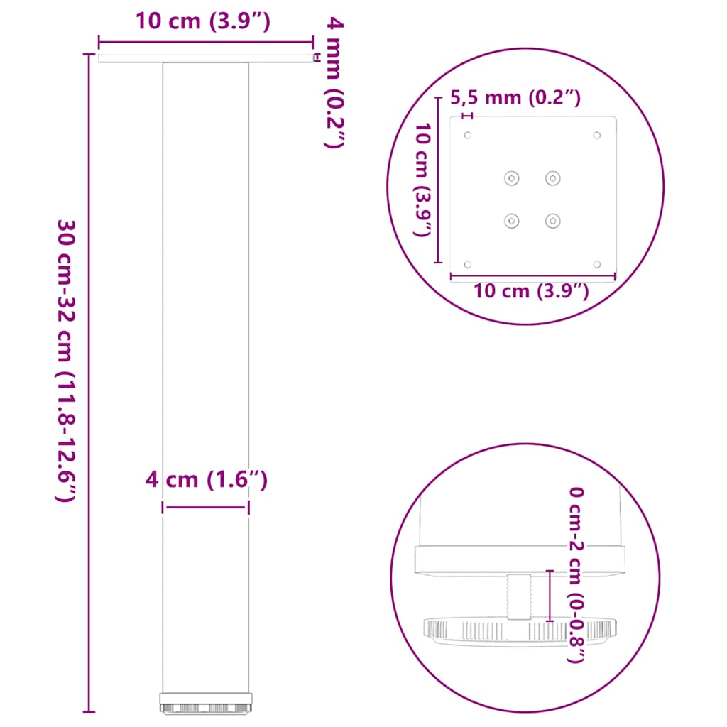 vidaXL Nogi do stolika kawowego 4 szt. Białe 30-32 cm Stal
