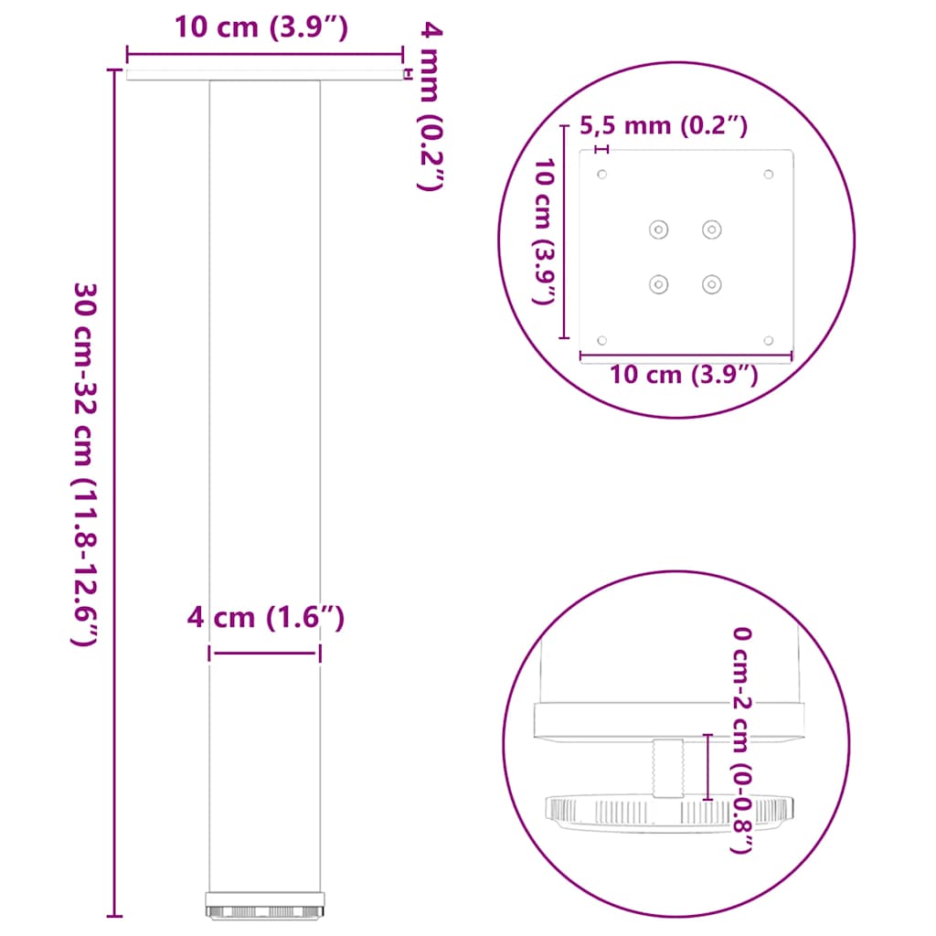 vidaXL Nogi do stolika kawowego 4 szt. Antracyt 30-32 cm Stal