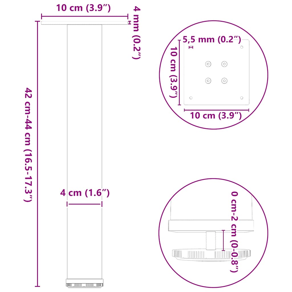 vidaXL Nogi do stolika kawowego 4 szt. Naturalna stal 42-44 cm Stal