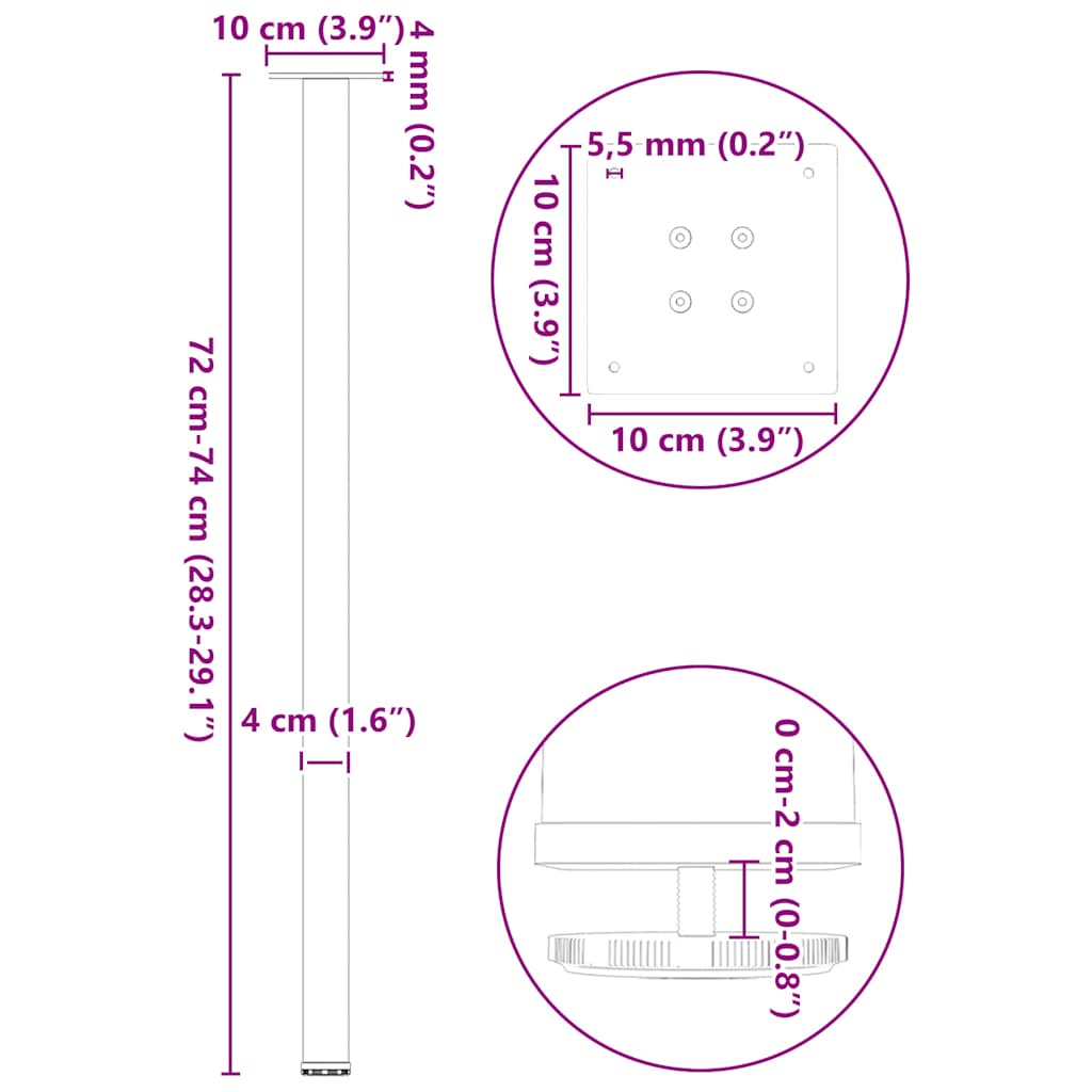 vidaXL Nogi do stołu konsolowego 4 szt. Białe 72-74 cm Stalowe