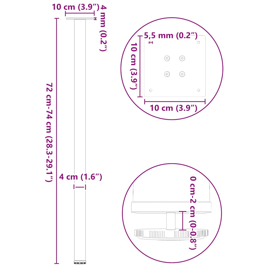 vidaXL Nogi do stołu konsolowego 4 szt. Naturalna stal 72-74 cm Stal