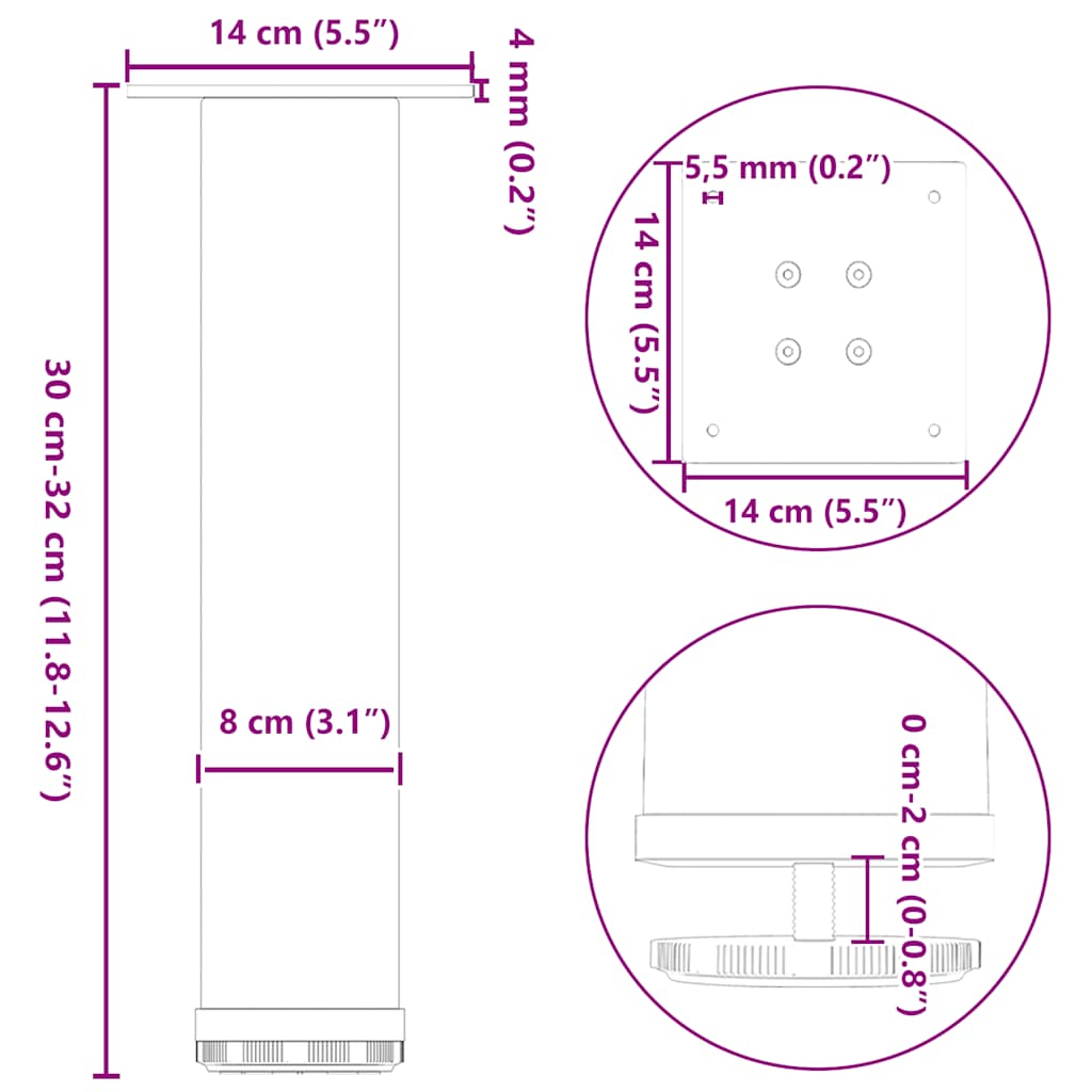 vidaXL Nogi do stolika kawowego 4 szt. Czarne 30-32 cm Stalowe