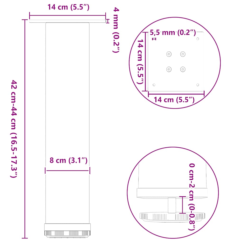 vidaXL Nogi do stolika kawowego 4 szt. Antracyt 42-44 cm Stal