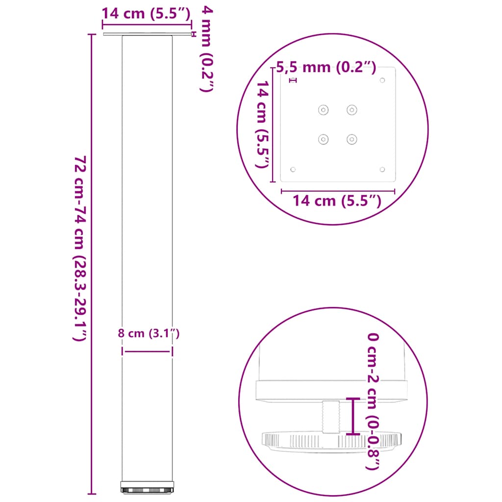 vidaXL Nogi do stołu konsolowego 4 szt. Czarne 72-74 cm Stalowe