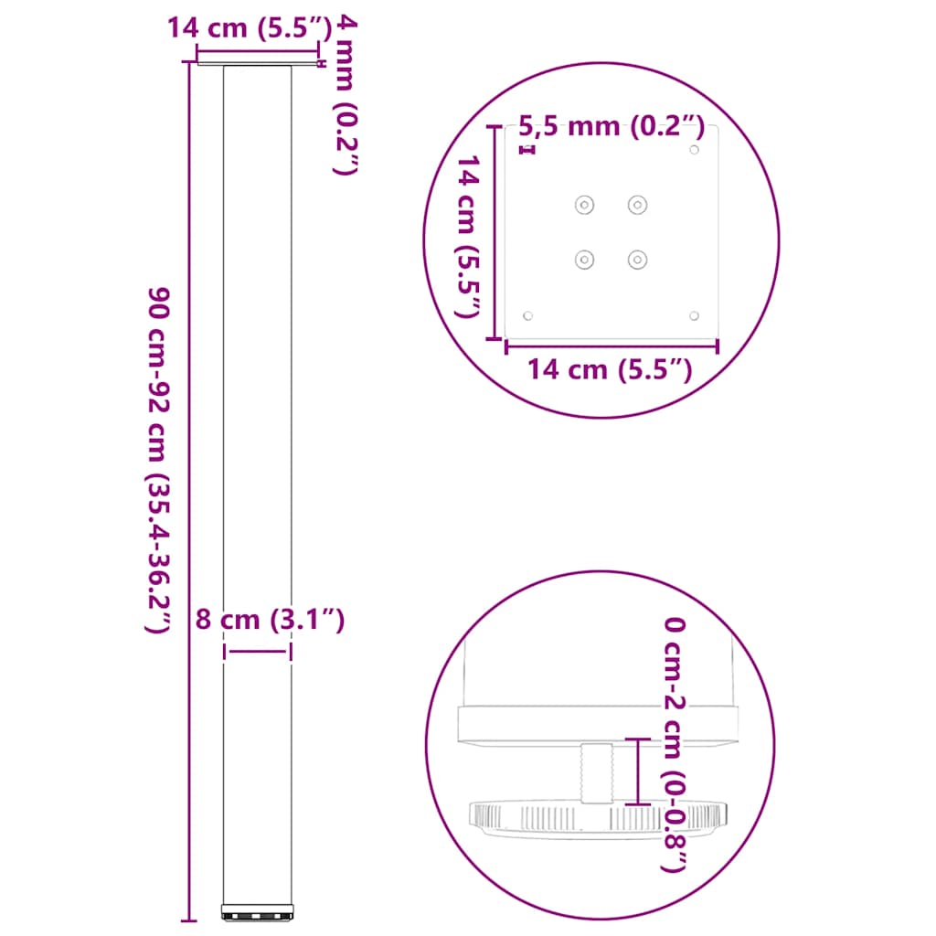 vidaXL Nogi do stołu barowego 4 szt. Antracyt 90-92 cm Stal