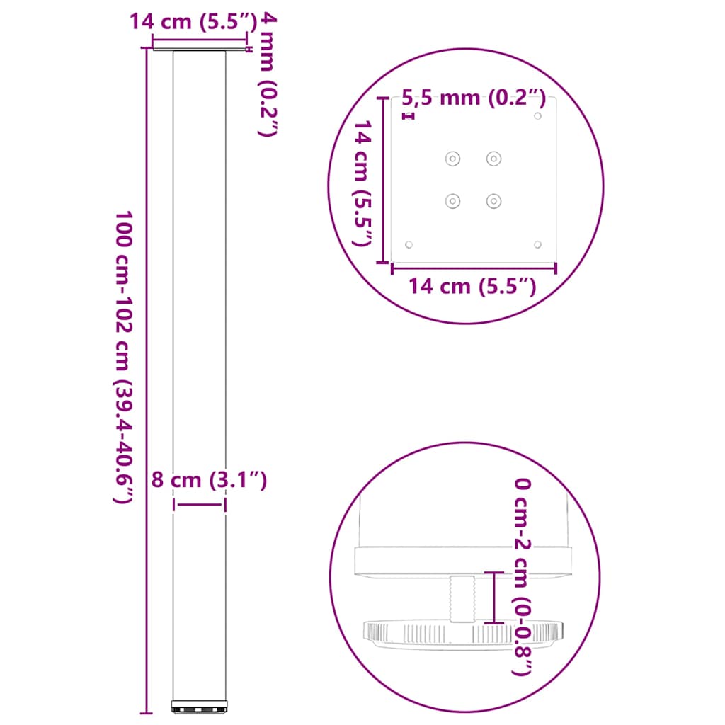 vidaXL Nogi do stołu barowego 4 szt. Białe 100-102 cm Stal