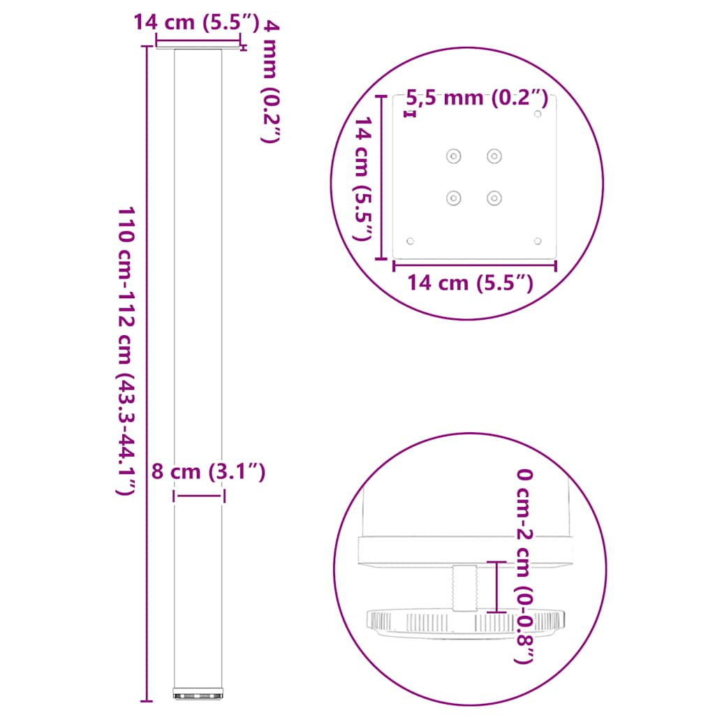vidaXL Nogi do stołu barowego 4 szt. Białe 110-112 cm Stal