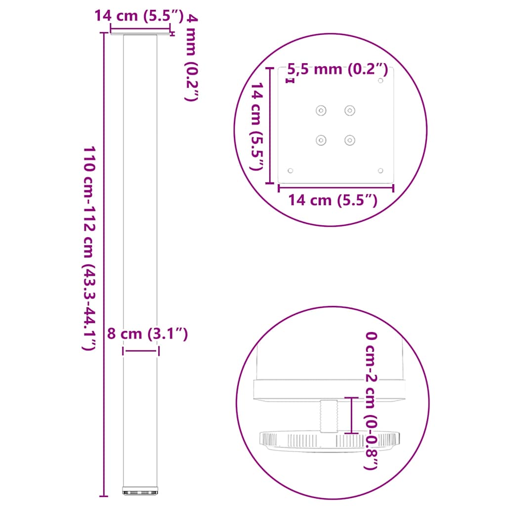 vidaXL Nogi do stołu barowego 4 szt. Antracyt 110-112 cm Stal