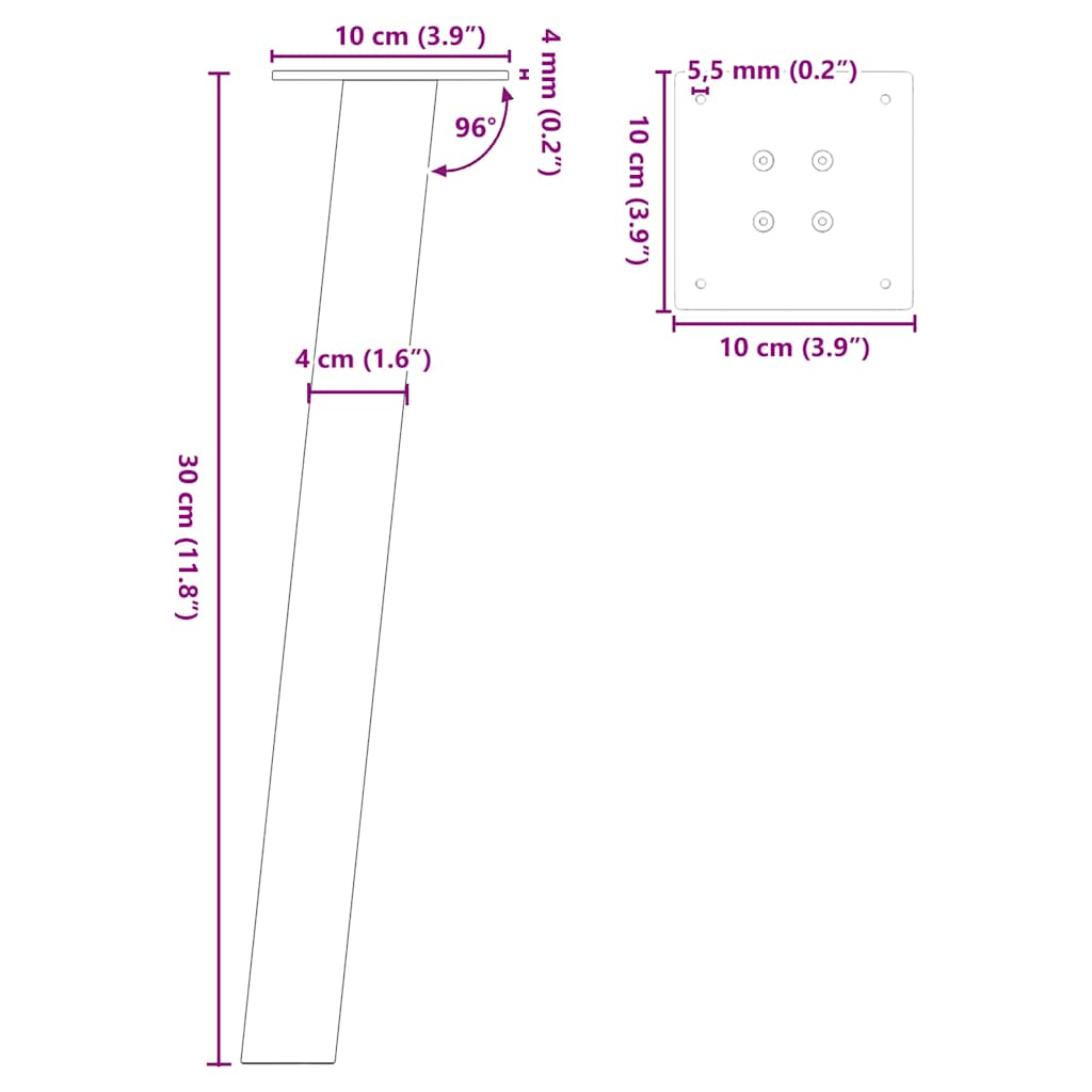 vidaXL Nogi do stolika kawowego 4 szt. Czarne 30 cm Stalowe
