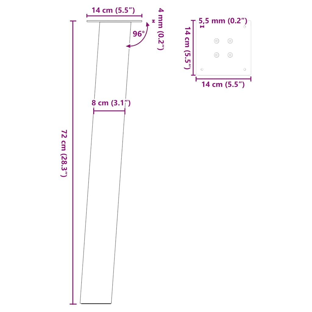 vidaXL Nogi do stołu konsolowego 4 szt. Antracyt 72 cm Stal