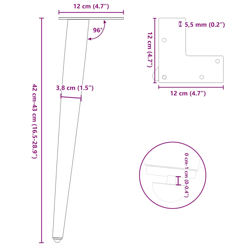 vidaXL Nogi do stolika kawowego w kształcie stożka 4 szt. Białe 42-43 cm Stalowe