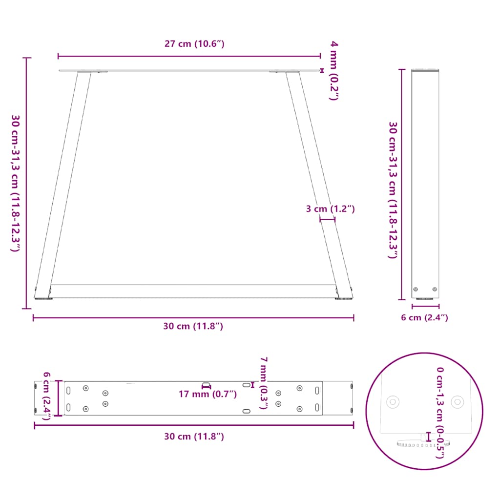 vidaXL Nogi do stolika kawowego w kształcie litery V 2 szt. Białe 30x(30-31,3) cm Stal