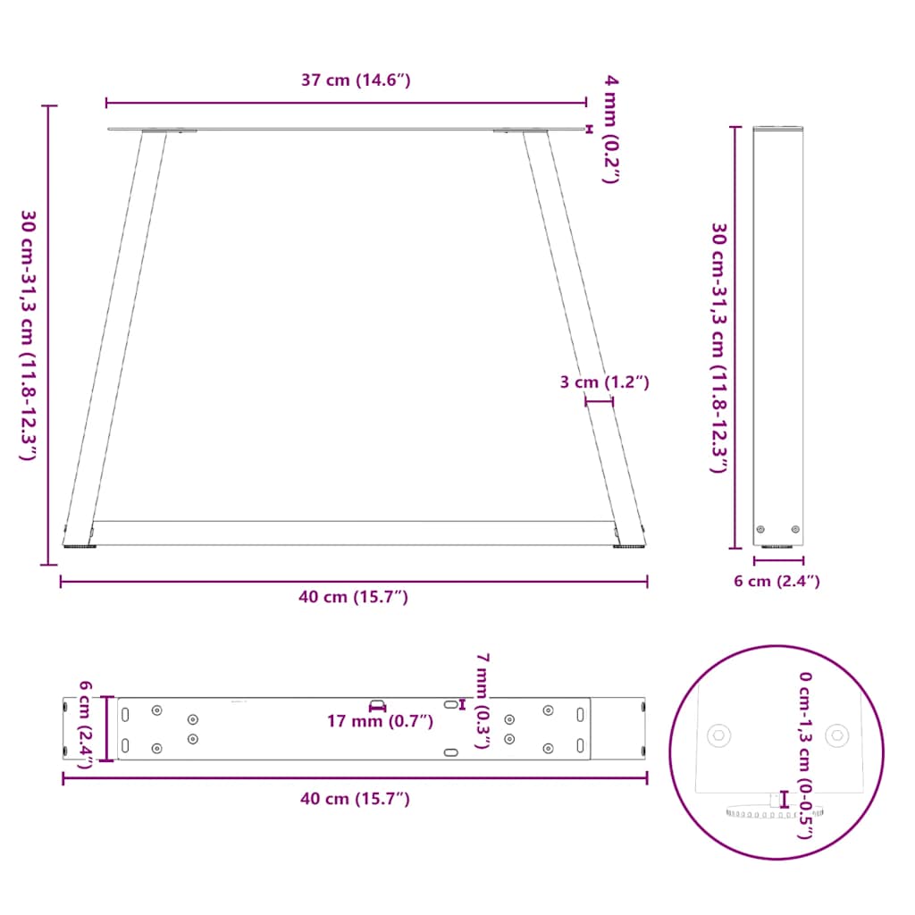 vidaXL Nogi do stolika kawowego w kształcie litery V 2 szt. Czarne 40x(30-31,3) cm Stal
