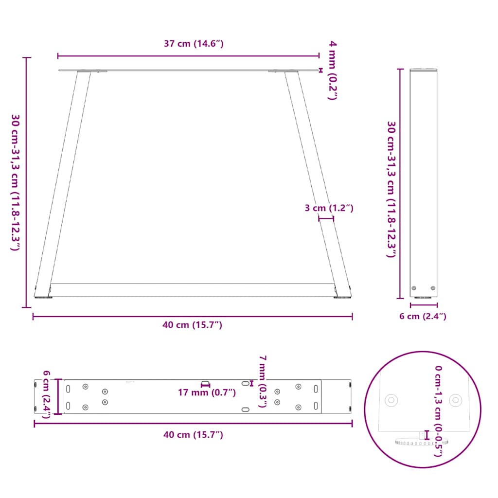 vidaXL Nogi do stolika kawowego w kształcie litery V 2 szt. Białe 40x(30-31,3) cm Stal
