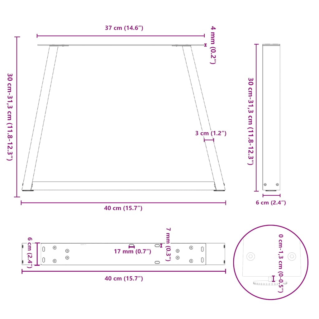 vidaXL Nogi do stolika kawowego w kształcie litery V 2 szt. Naturalna stal 40x(30-31,3) cm Stal