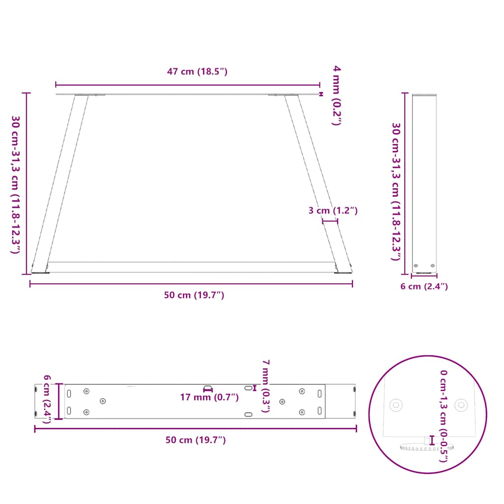 vidaXL Nogi do stolika kawowego w kształcie litery V 2 szt. Białe 50x(30-31,3) cm Stal