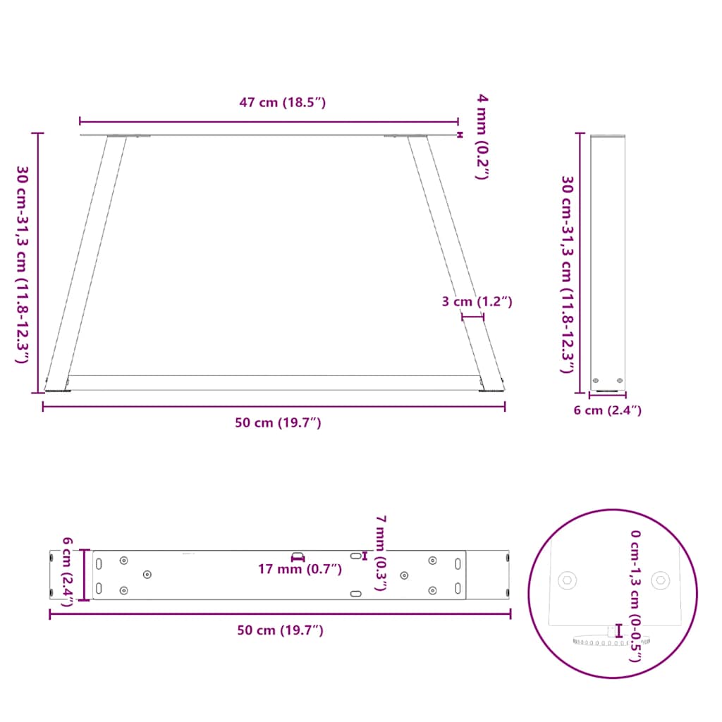 vidaXL Nogi do stolika kawowego w kształcie litery V 2 szt. Antracyt 50x(30-31,3) cm Stal