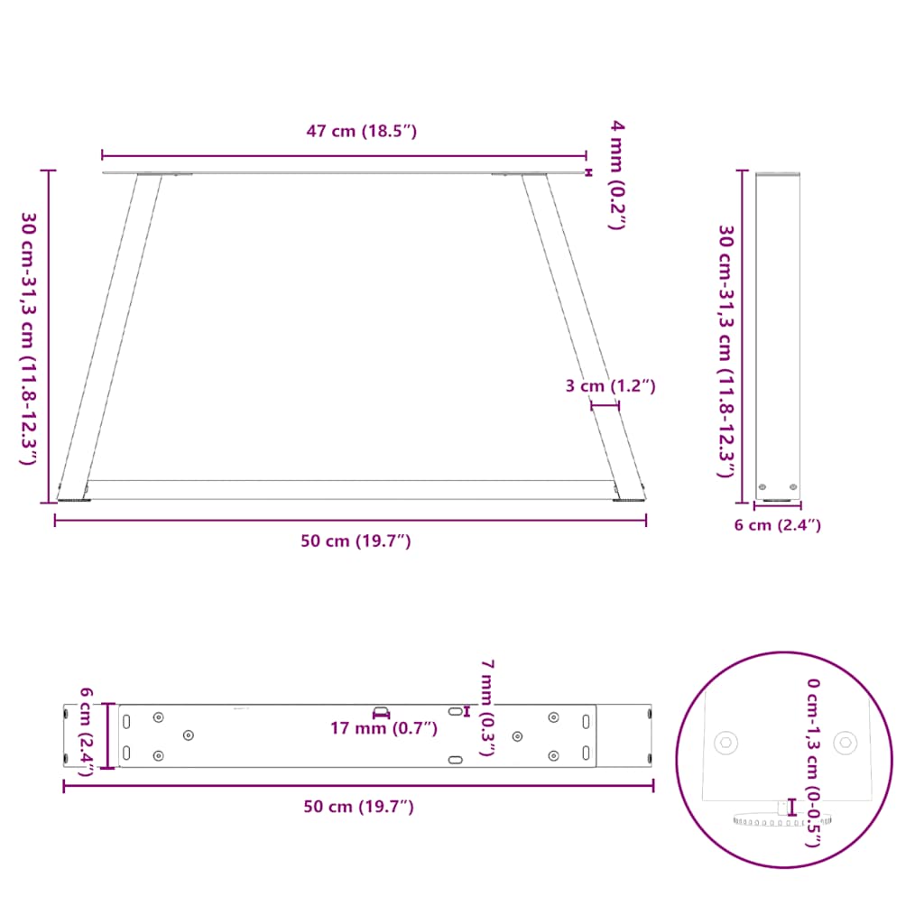 vidaXL Nogi do stolika kawowego w kształcie litery V 2 szt. Naturalna stal 50x(30-31,3) cm Stal