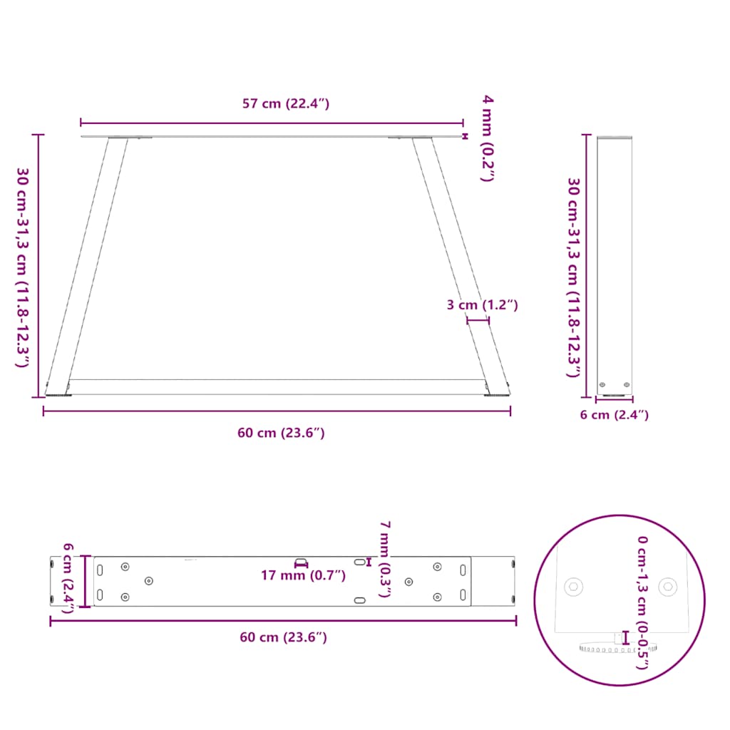 vidaXL Nogi do stolika kawowego w kształcie litery V 2 szt. Czarne 60x(30-31,3) cm Stal