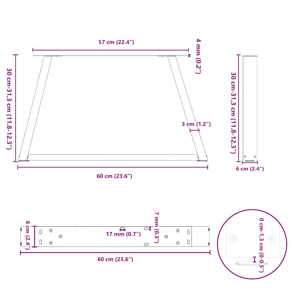 vidaXL Nogi do stolika kawowego w kształcie litery V 2 szt. Antracyt 60x(30-31,3) cm Stal