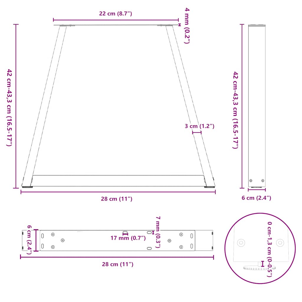vidaXL Nogi do stolika kawowego w kształcie litery V 2 szt. Białe 28x(42-43,3) cm Stal