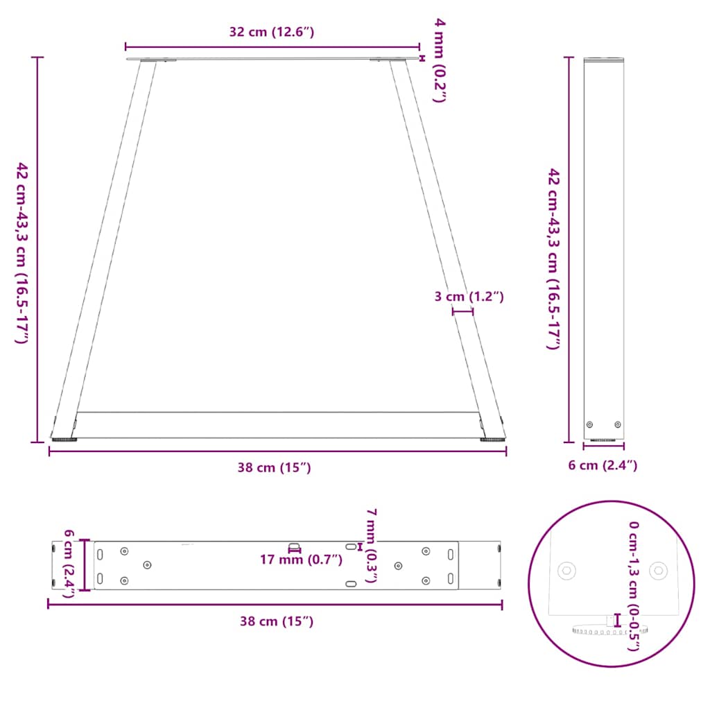 vidaXL Nogi do stolika kawowego w kształcie litery V 2 szt. Antracyt 38x(42-43,3) cm Stal